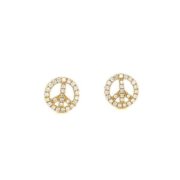 14K Yellow Gold Diamond Peace Sign Stud Earrings Jaymark Jewelers Cold Spring, NY