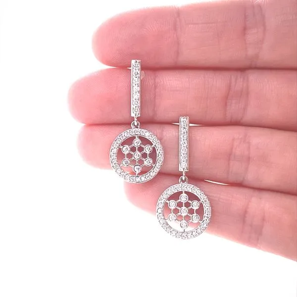 18K White Gold Diamond Circle Dangle Earrings Image 2 Jaymark Jewelers Cold Spring, NY