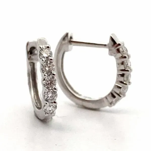 14K White Gold Diamond Hoop Earrings Image 2 Jaymark Jewelers Cold Spring, NY