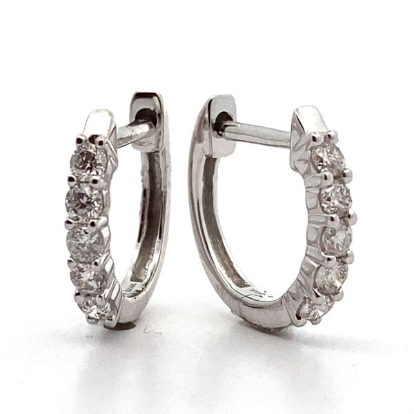 14K White Gold Diamond Hoop Earrings Jaymark Jewelers Cold Spring, NY