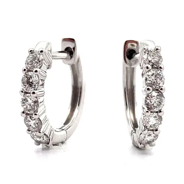 14K White Gold Diamond Hoop Earrings Image 2 Jaymark Jewelers Cold Spring, NY