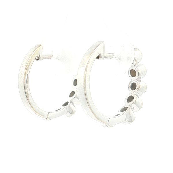 14K White Gold Bezel Diamond Hoop Earrings Image 2 Jaymark Jewelers Cold Spring, NY