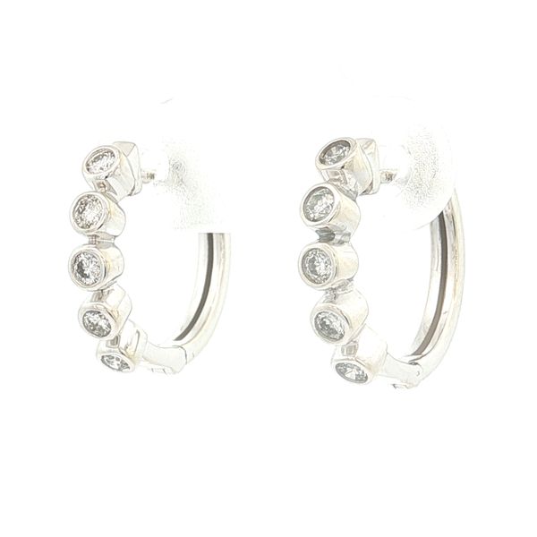 14K White Gold Bezel Diamond Hoop Earrings Image 3 Jaymark Jewelers Cold Spring, NY