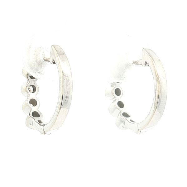 14K White Gold Bezel Diamond Hoop Earrings Image 4 Jaymark Jewelers Cold Spring, NY