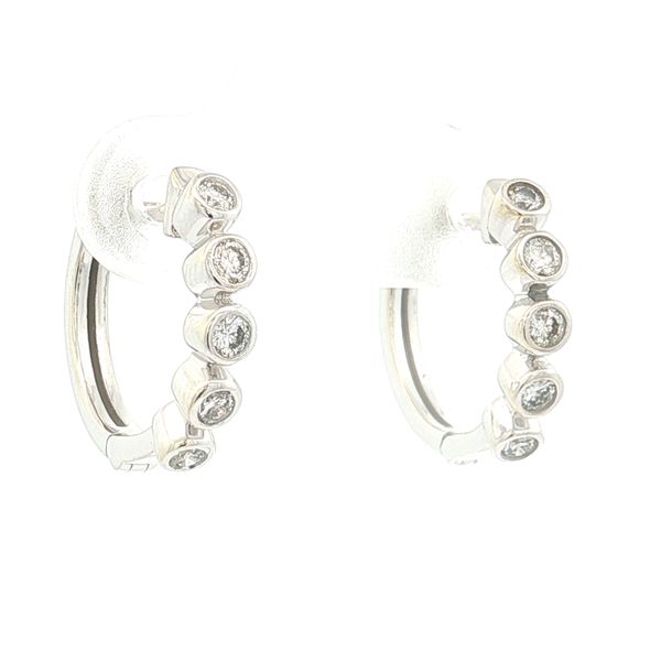 14K White Gold Bezel Diamond Hoop Earrings Jaymark Jewelers Cold Spring, NY