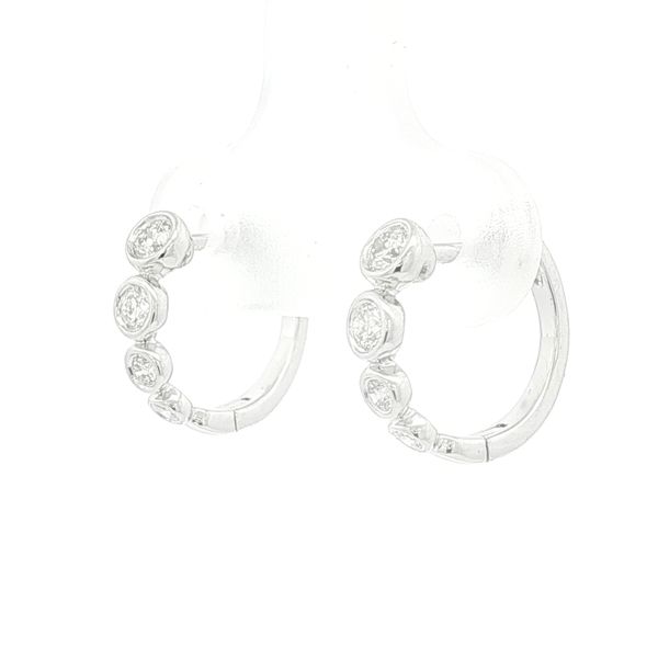 14K White Gold Diamond Bezel Hoop Earrings Image 3 Jaymark Jewelers Cold Spring, NY