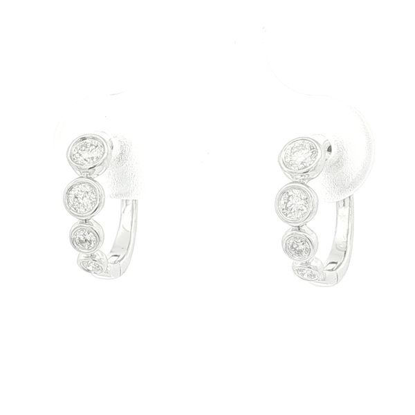 14K White Gold Diamond Bezel Hoop Earrings Image 4 Jaymark Jewelers Cold Spring, NY