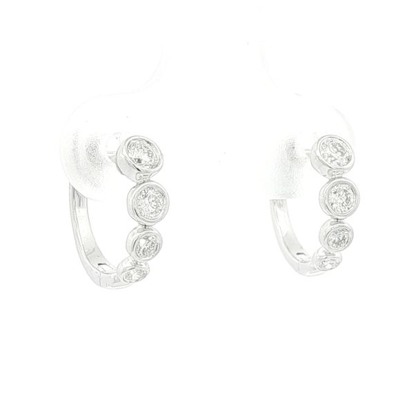 14K White Gold Diamond Bezel Hoop Earrings Jaymark Jewelers Cold Spring, NY