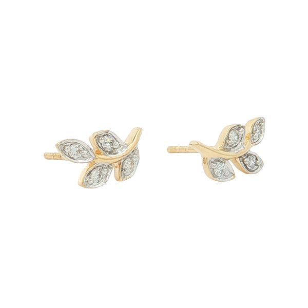 14K Yellow Gold Diamond Leaf Earrings Jaymark Jewelers Cold Spring, NY