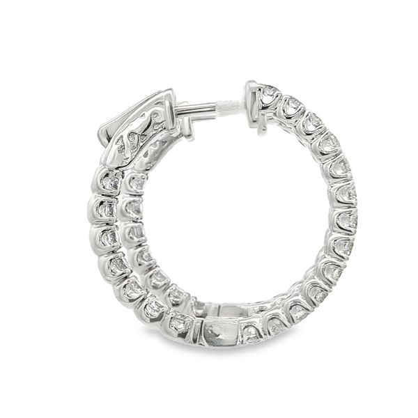 These earrings feature 2.80cttw of round brilliant cut diamonds prong set in a 14k white gold Inside-Out hoop Image 3 Jaymark Jewelers Cold Spring, NY