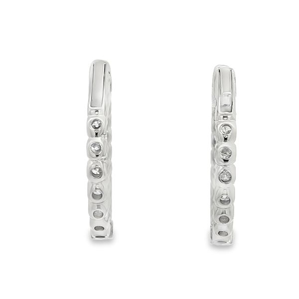 These earrings feature 2.80cttw of round brilliant cut diamonds prong set in a 14k white gold Inside-Out hoop Image 4 Jaymark Jewelers Cold Spring, NY