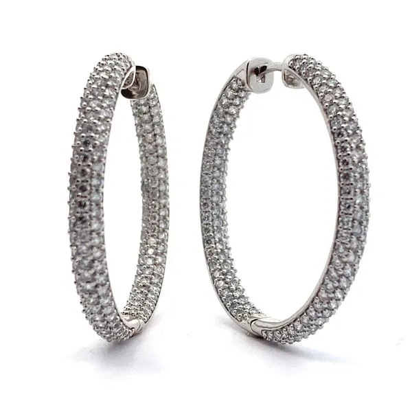 14K White Gold Lab Grown Diamond Inside Out Hoop Earrings Image 2 Jaymark Jewelers Cold Spring, NY
