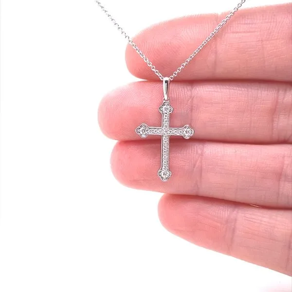 14K White Gold Diamond Cross Pendant Image 2 Jaymark Jewelers Cold Spring, NY