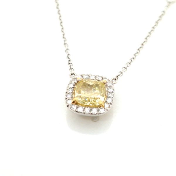 Platinum and 18K Yellow Gold Yellow Cushion Cut Diamond Necklace Image 2 Jaymark Jewelers Cold Spring, NY
