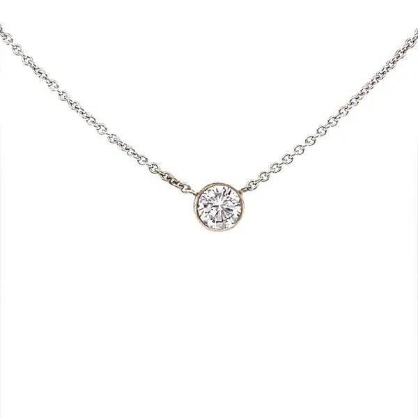 14K White Gold Solitaire Diamond Bezel Necklace Jaymark Jewelers Cold Spring, NY