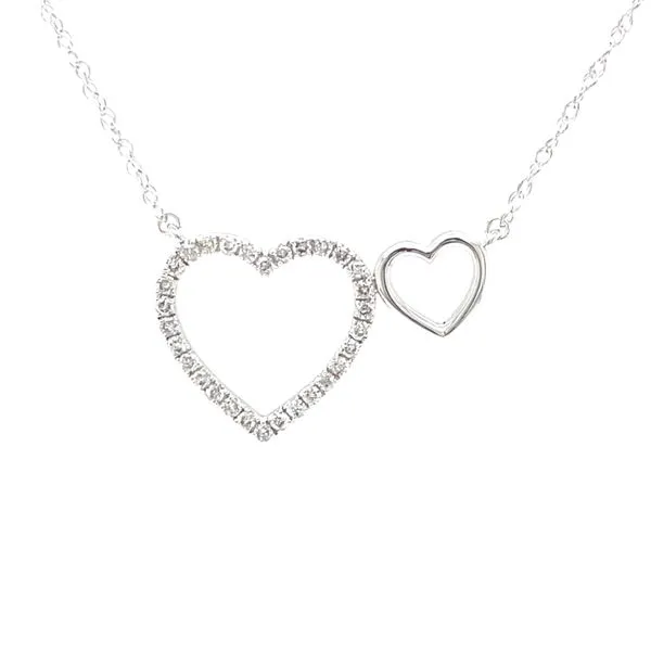 14K White Gold Double Diamond Heart Necklace Jaymark Jewelers Cold Spring, NY