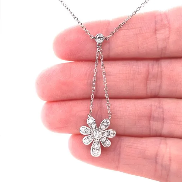18K White Gold Flower Diamond Necklace Image 2 Jaymark Jewelers Cold Spring, NY