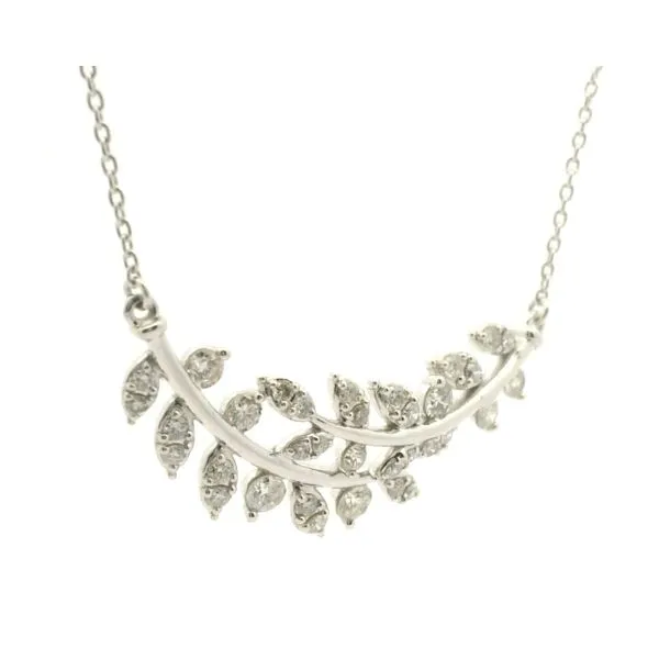 14k White Gold Leaf Style Diamond Necklace Image 2 Jaymark Jewelers Cold Spring, NY