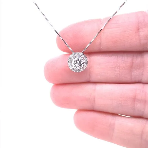 14K White Gold Lab Grown Diamond Halo Pendant Image 2 Jaymark Jewelers Cold Spring, NY