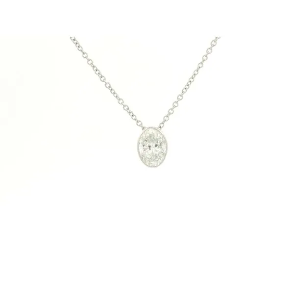 14K White Gold Bezel Oval Lab Grown Diamond Necklace Jaymark Jewelers Cold Spring, NY