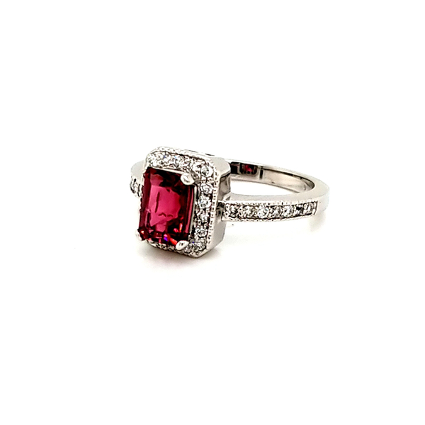 14k White Gold Radiant Cut Pink Tourmaline & Diamond Ring Image 2 Jaymark Jewelers Cold Spring, NY