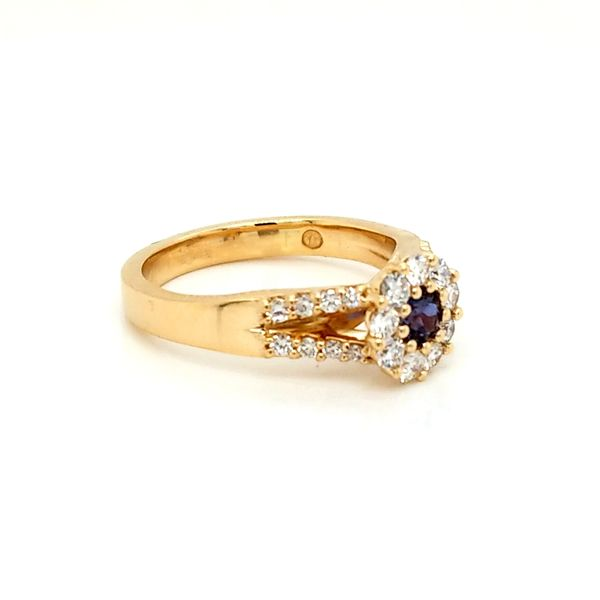 14K Yellow Gold Alexandrite and Diamond Halo Split Shank Ring Image 3 Jaymark Jewelers Cold Spring, NY
