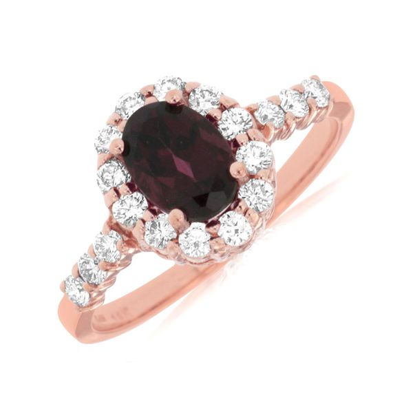 14K Rose Gold Rhodolite Garnet and Diamond Ring Jaymark Jewelers Cold Spring, NY