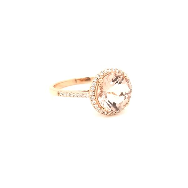 14K Rose Gold Morganite and Diamond Halo Ring Image 2 Jaymark Jewelers Cold Spring, NY