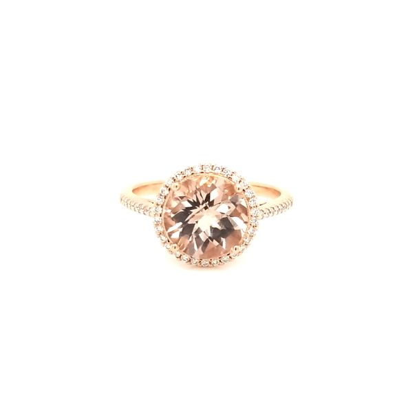 14K Rose Gold Morganite and Diamond Halo Ring Jaymark Jewelers Cold Spring, NY
