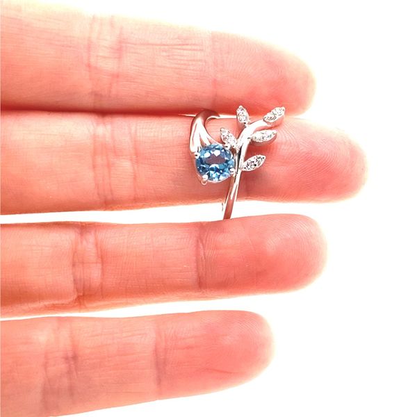 14K White Gold Swiss Blue Topaz Diamond Vine Ring Image 3 Jaymark Jewelers Cold Spring, NY