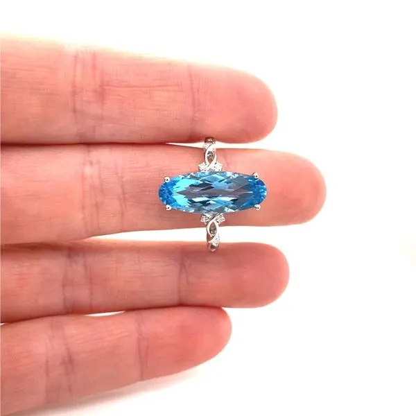 14K White Gold Blue Topaz and Diamond Ring Image 4 Jaymark Jewelers Cold Spring, NY