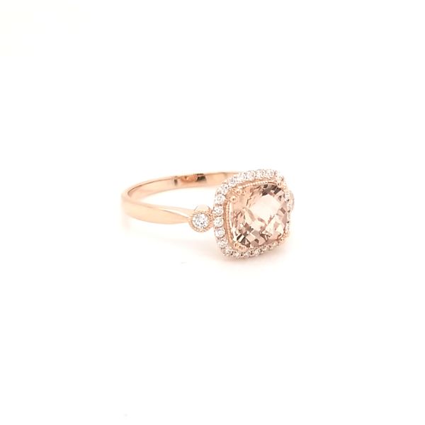 14K Rose Gold Morganite and Diamond Halo Ring Image 2 Jaymark Jewelers Cold Spring, NY