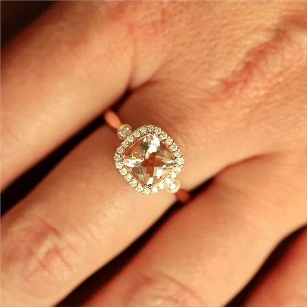 14K Rose Gold Morganite and Diamond Halo Ring Image 3 Jaymark Jewelers Cold Spring, NY