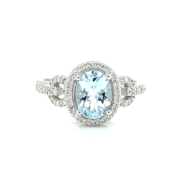 14K White Gold Aquamarine and Diamond Ring Jaymark Jewelers Cold Spring, NY