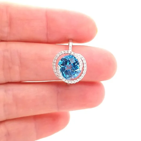 14K White Gold Blue Topaz and Diamond Halo Ring Image 3 Jaymark Jewelers Cold Spring, NY