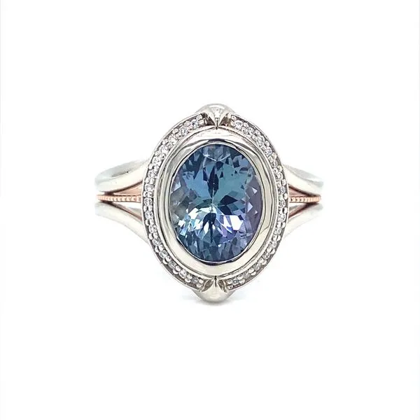 14K Rose and White Gold Zoisite and Diamond Ring Jaymark Jewelers Cold Spring, NY