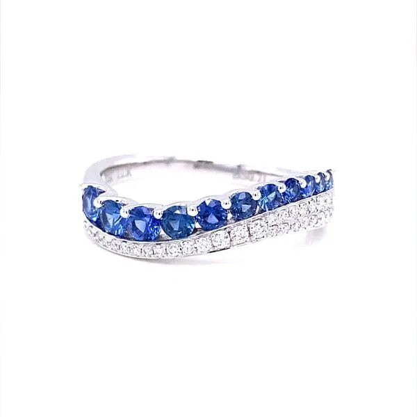 14K White Gold Sapphire and Diamond Wave Ring Jaymark Jewelers Cold Spring, NY