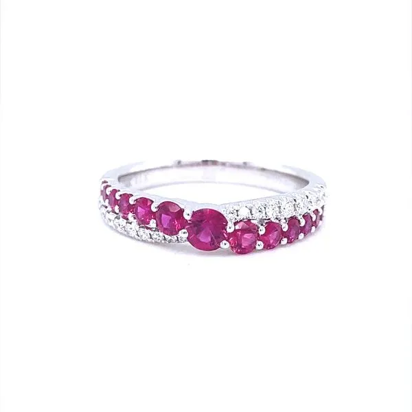 14K White Gold Graduated Ruby and Diamond Ring Jaymark Jewelers Cold Spring, NY