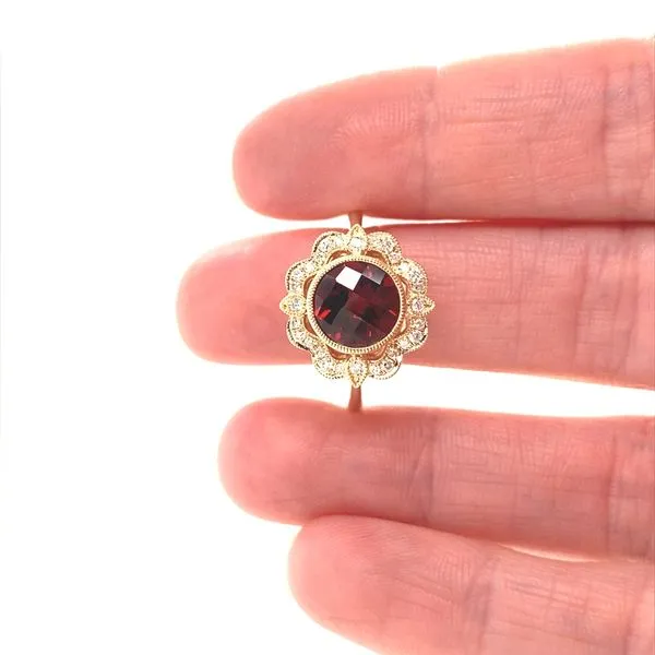 14K Yellow Gold Garnet and Diamond Ring Image 2 Jaymark Jewelers Cold Spring, NY