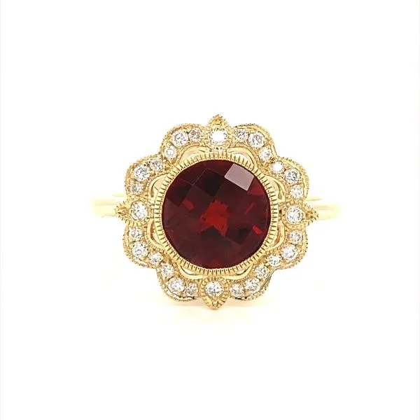 14K Yellow Gold Garnet and Diamond Ring Jaymark Jewelers Cold Spring, NY