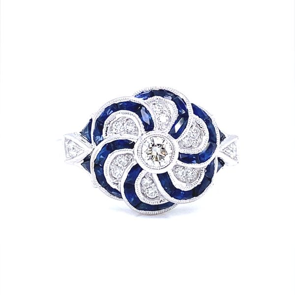 14K White Gold Sapphire and Diamond Floral Ring Jaymark Jewelers Cold Spring, NY