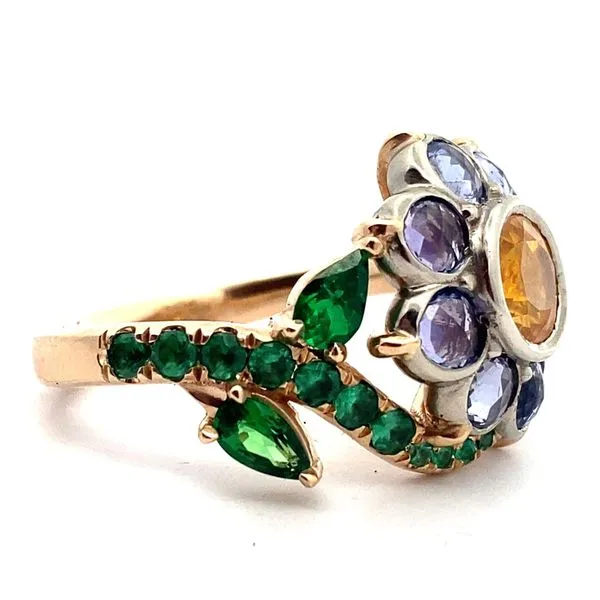 14K Two Tone Sapphire,Tsavorite Garnet and Tanzanite Flower Ring Image 2 Jaymark Jewelers Cold Spring, NY