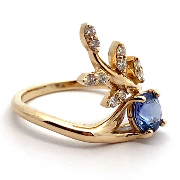 14K Yellow Gold Ceylon Sapphire and Diamond Vine Ring Image 2 Jaymark Jewelers Cold Spring, NY