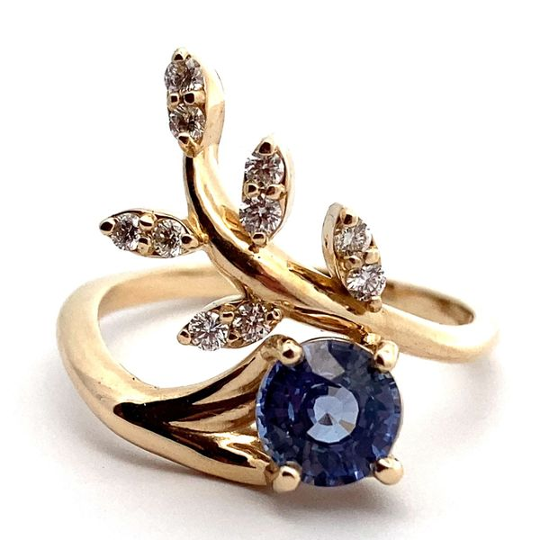 14K Yellow Gold Ceylon Sapphire and Diamond Vine Ring Jaymark Jewelers Cold Spring, NY