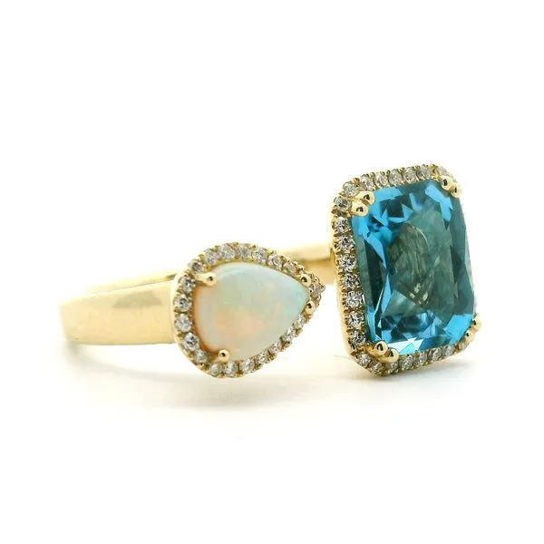 14K Yellow Gold Blue Topaz and Opal Ring Jaymark Jewelers Cold Spring, NY