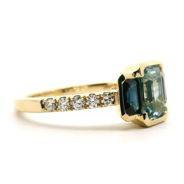 14K Yellow Gold Aquamarine, Sapphire and Diamond Ring Image 2 Jaymark Jewelers Cold Spring, NY