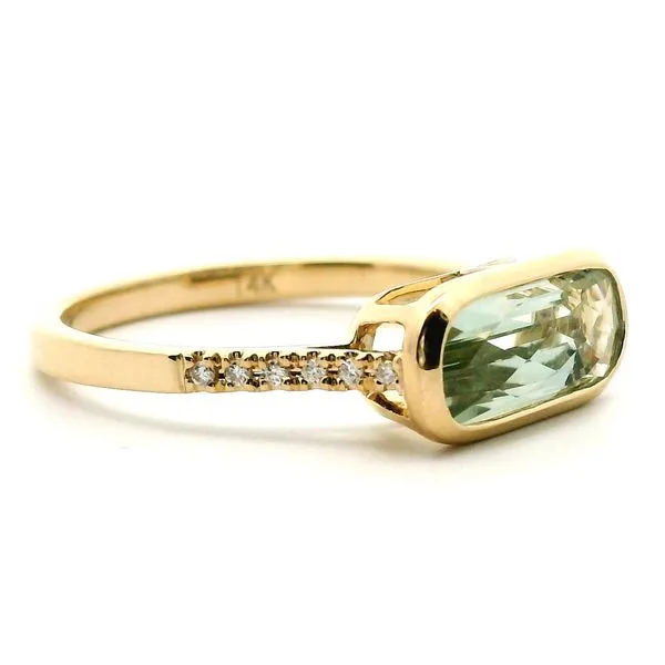 14K Yellow Gold Green Amethyst and Diamond Ring Image 2 Jaymark Jewelers Cold Spring, NY