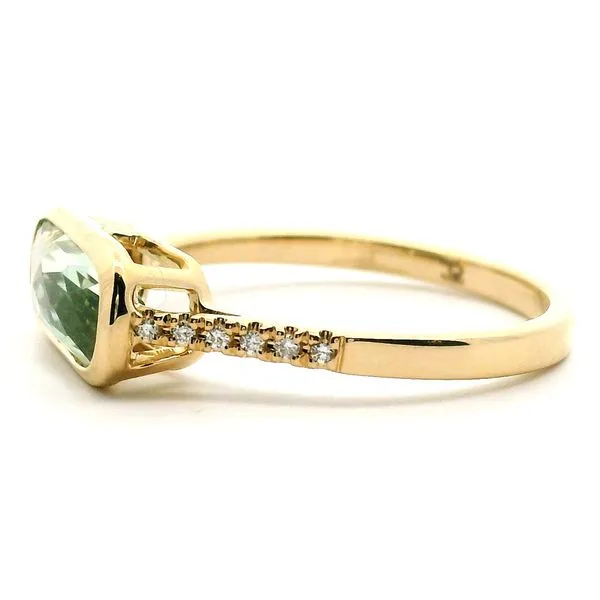 14K Yellow Gold Green Amethyst and Diamond Ring Image 3 Jaymark Jewelers Cold Spring, NY
