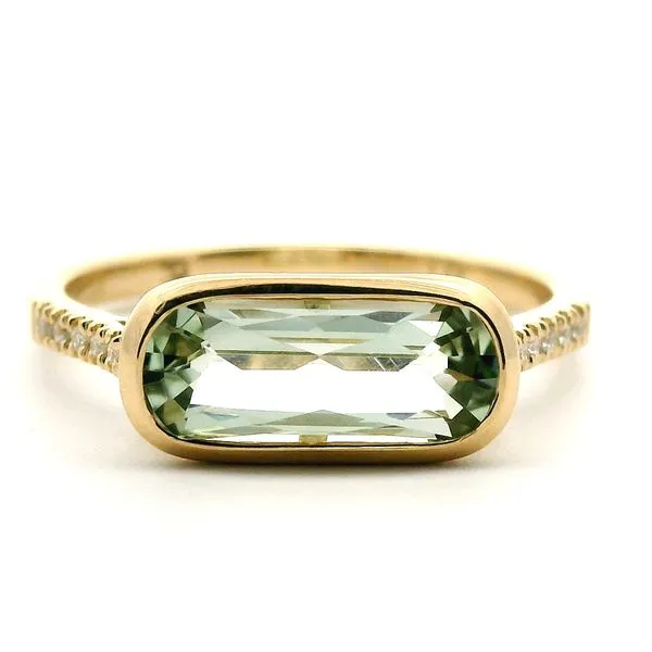 14K Yellow Gold Green Amethyst and Diamond Ring Jaymark Jewelers Cold Spring, NY