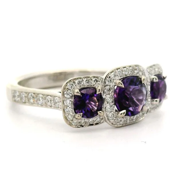 14K White Gold Three Stone Amethyst and Diamond Ring Image 2 Jaymark Jewelers Cold Spring, NY